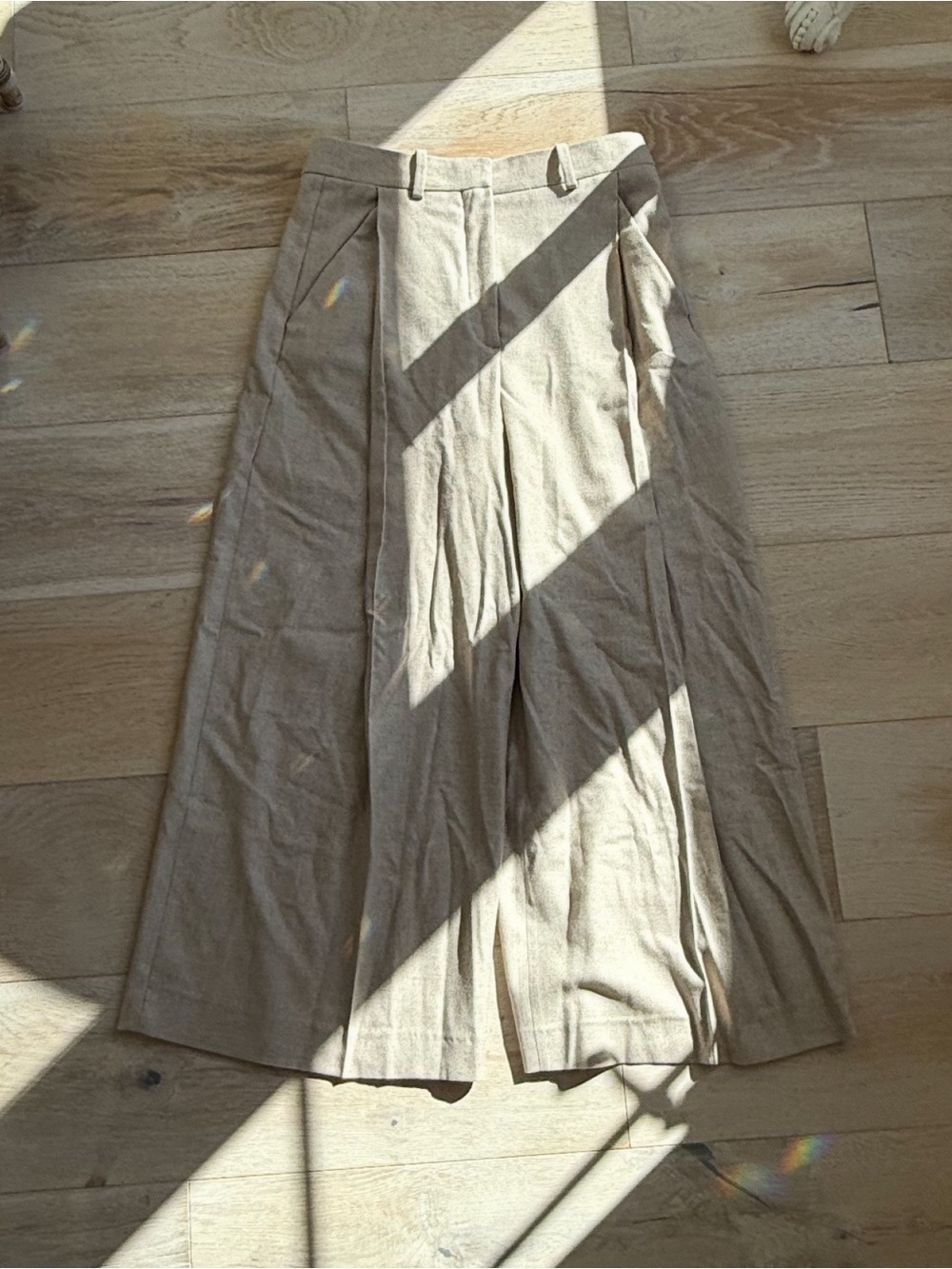 ZARA Pleated Wool Pants ZW Collection Beige Marl Wide Leg Trousers / Size S